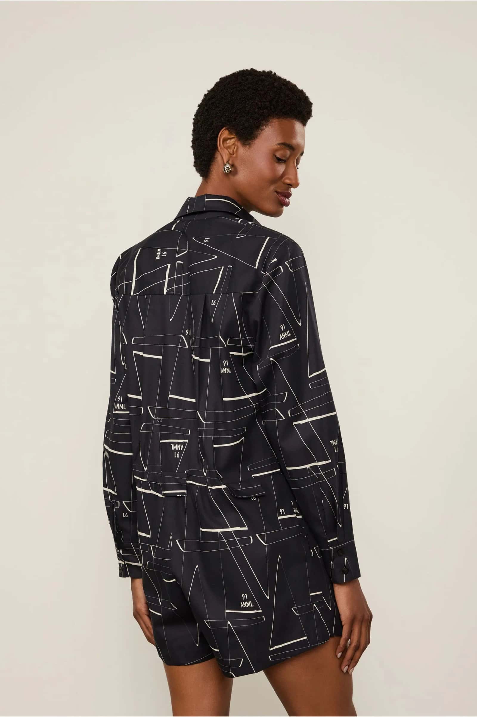 Animale Macacão Curto De Algodão Preto Estampado Est Geo Laser