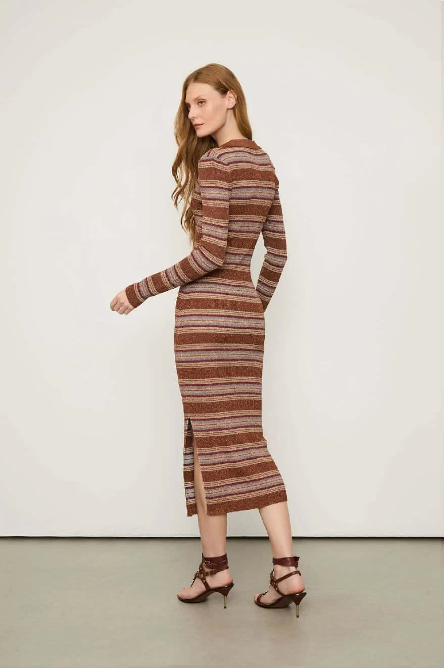 Animale Vestido Listrado Com Lurex Decote V Gola