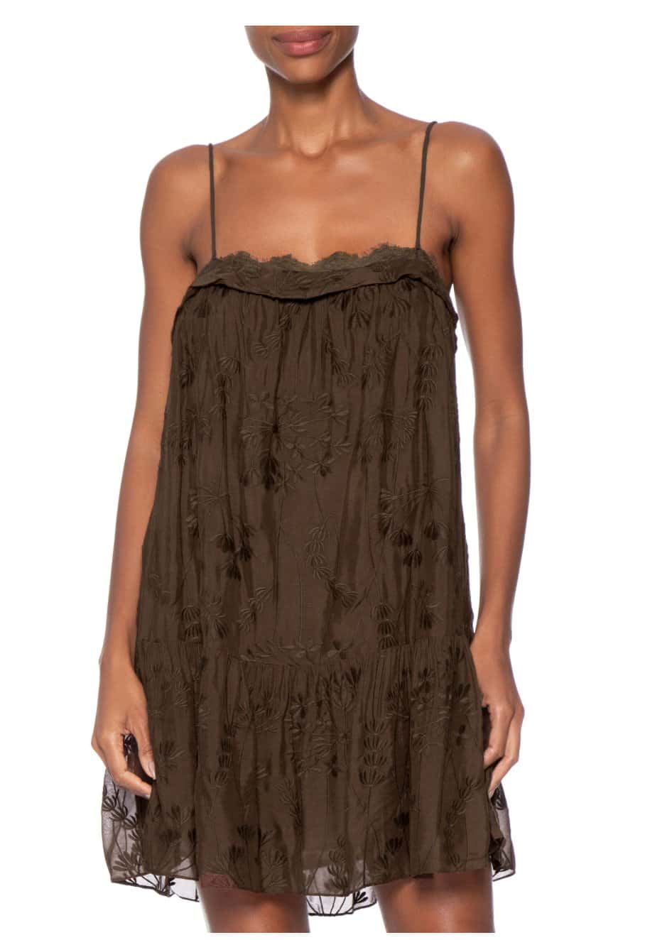 Animale Vestido Curto Renda Bordada Marrom Casta