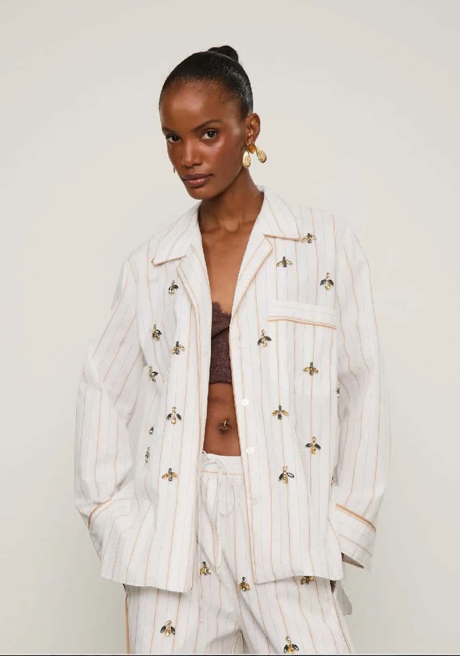 Animale Camisa Bordada Listra Mostarda