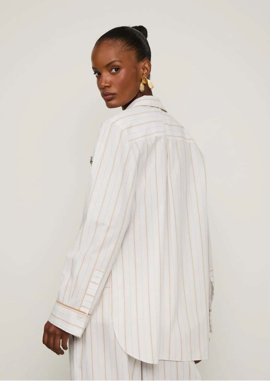 Animale Camisa Bordada Listra Mostarda