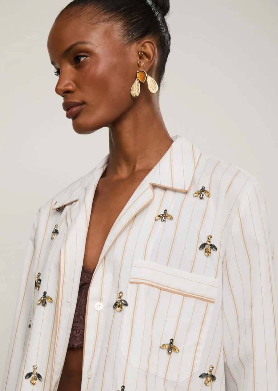 Animale Camisa Bordada Listra Mostarda