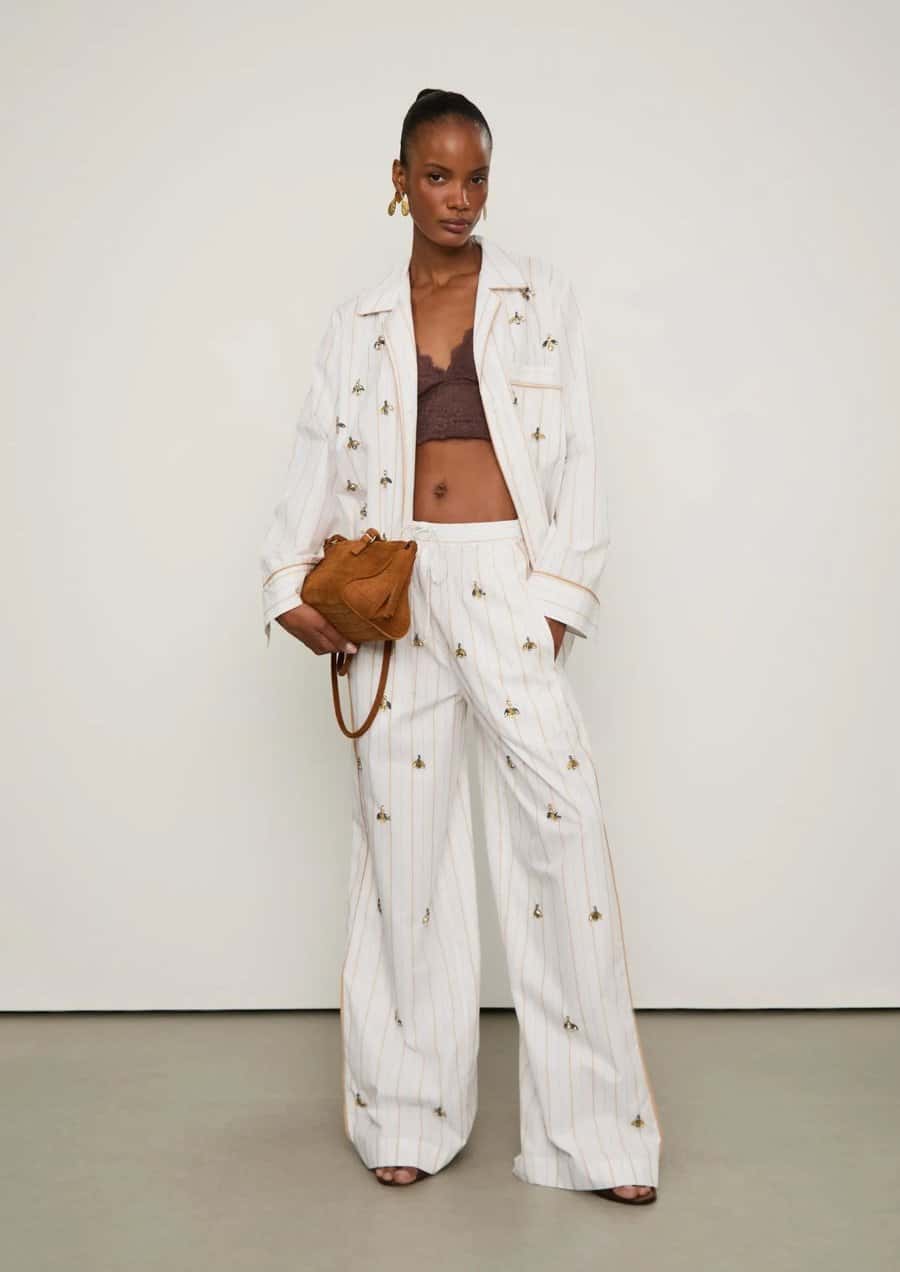 Animale Camisa Bordada Listra Mostarda