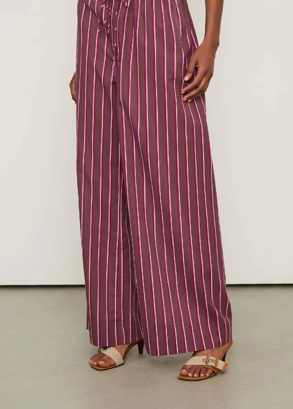 Animale Calça De Voil Listrada Marrom Taupe
