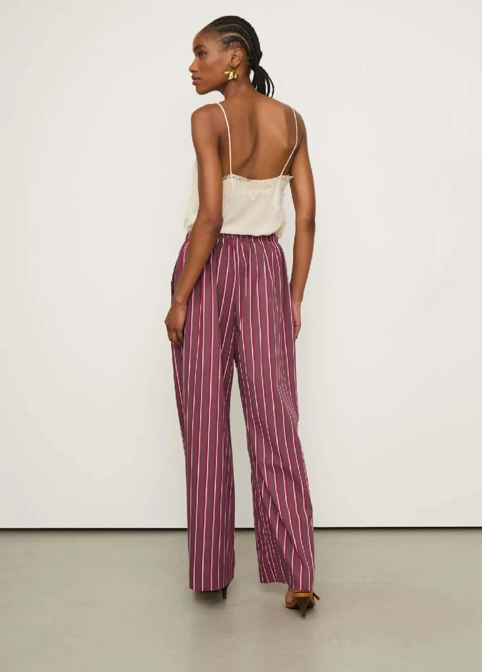 Animale Calça De Voil Listrada Marrom Taupe